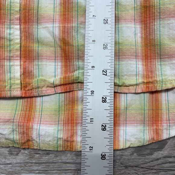 Lacoste Orange Yellow Green Plaid Men M Collared Long Sleeve Button Down Shirt - Picture 5 of 7